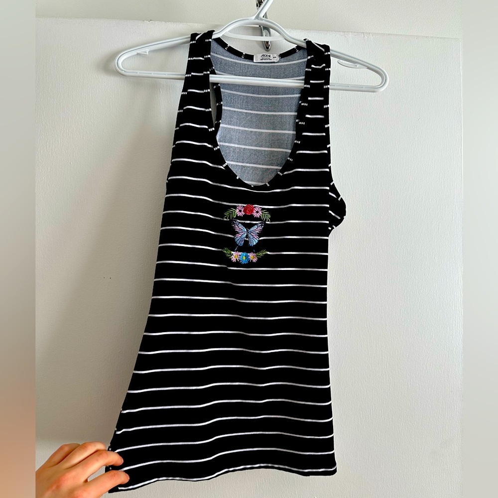 striped black and white tank top
